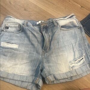 Light Blue Distressed Denim Shorts kancan from buckle